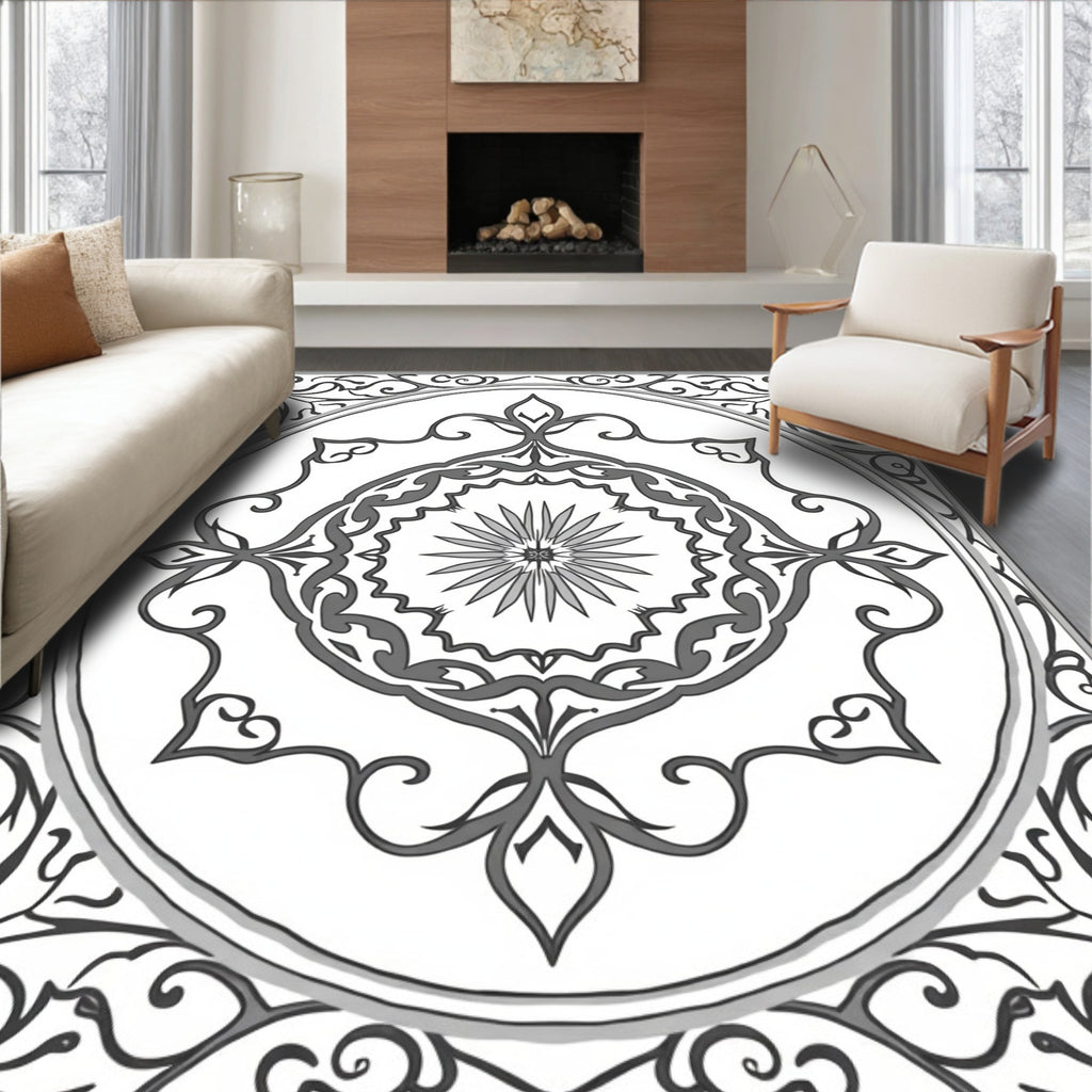 Vintage Gray Floral Medallion Pattern Rug
