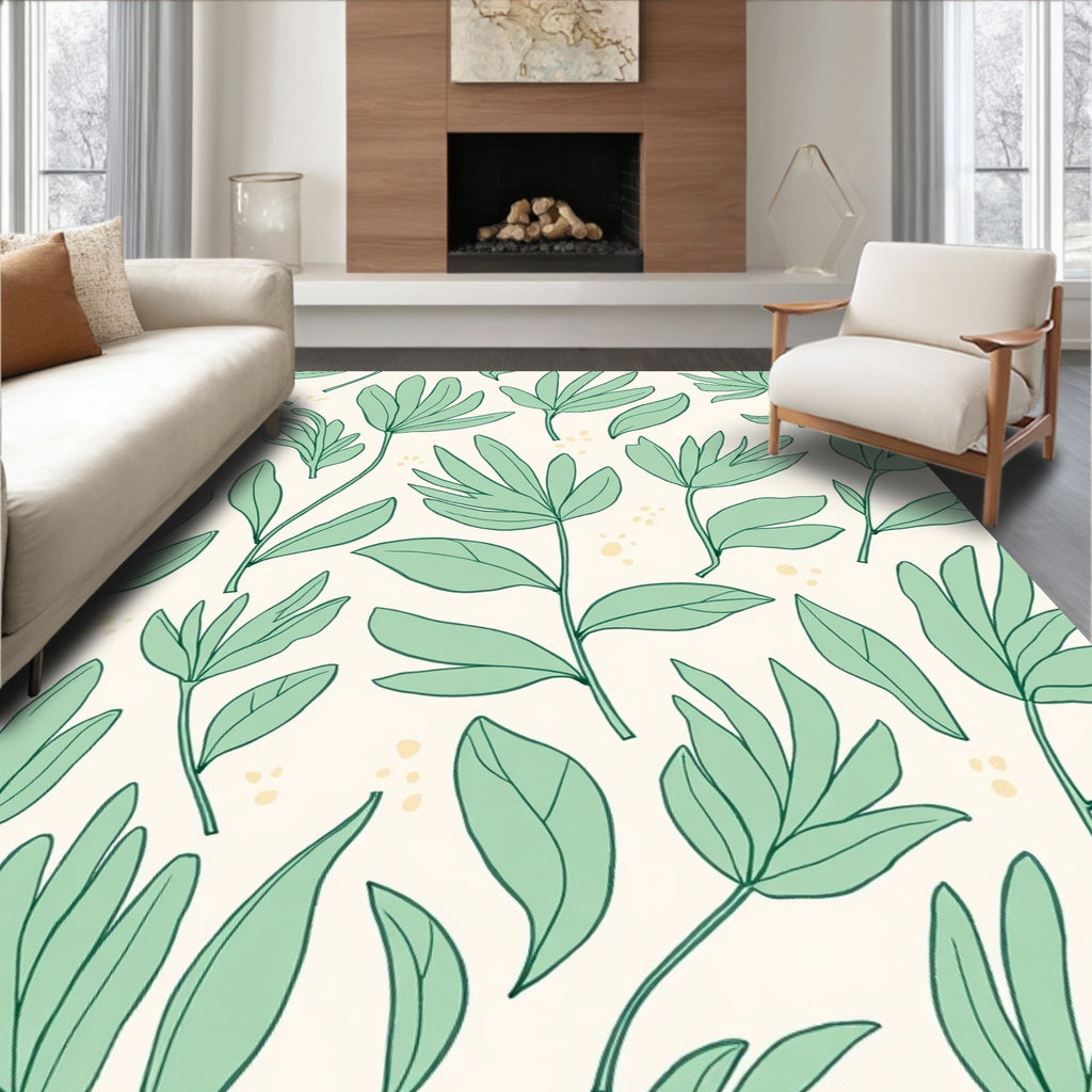 Botanical Line Art Leaf Pattern Rug