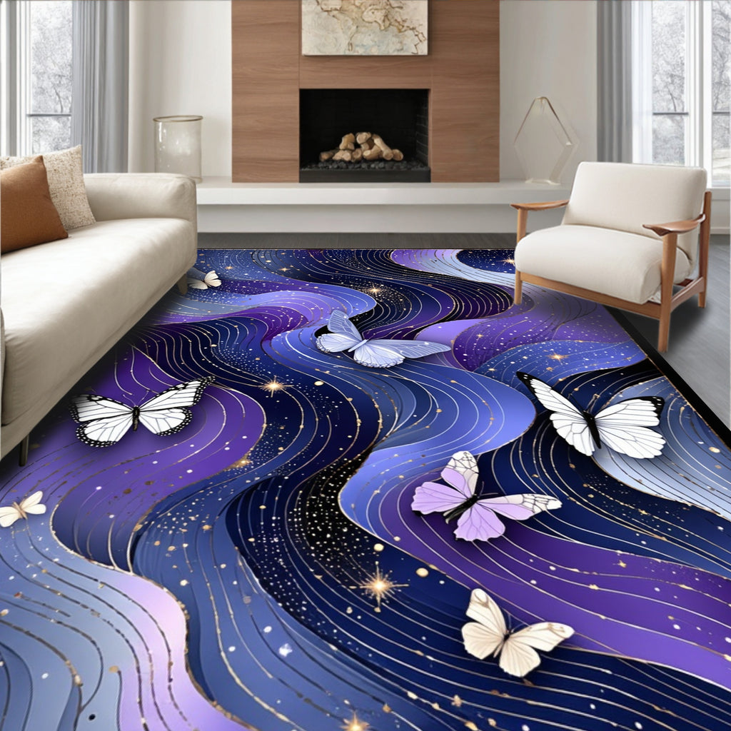 Deep Space Butterflies Swirls Rug