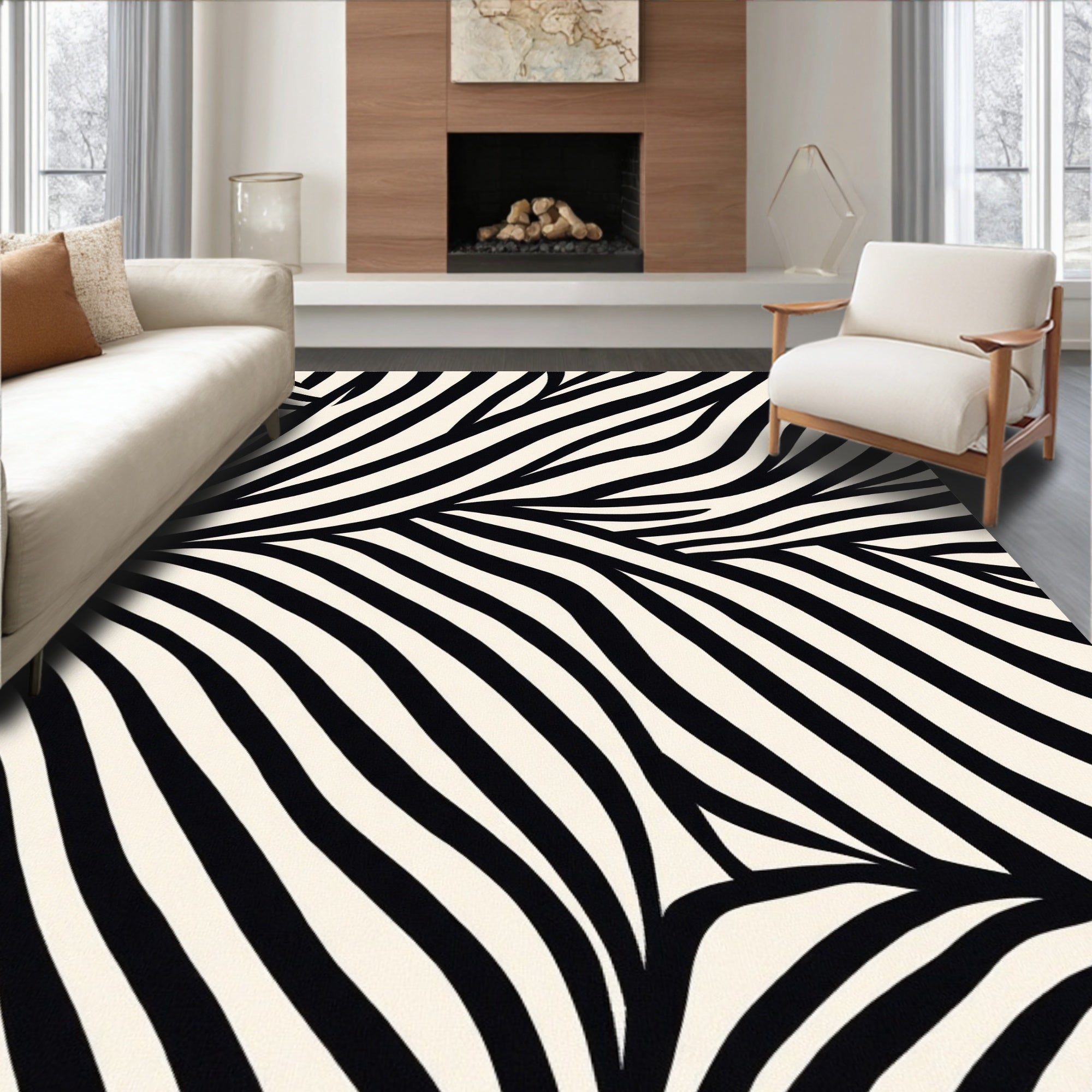 Abstract Black White Contemporary Stripes Rug