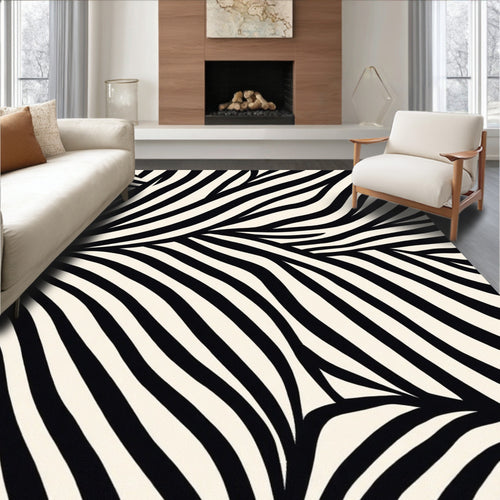 Abstract Black White Contemporary Stripes Rug