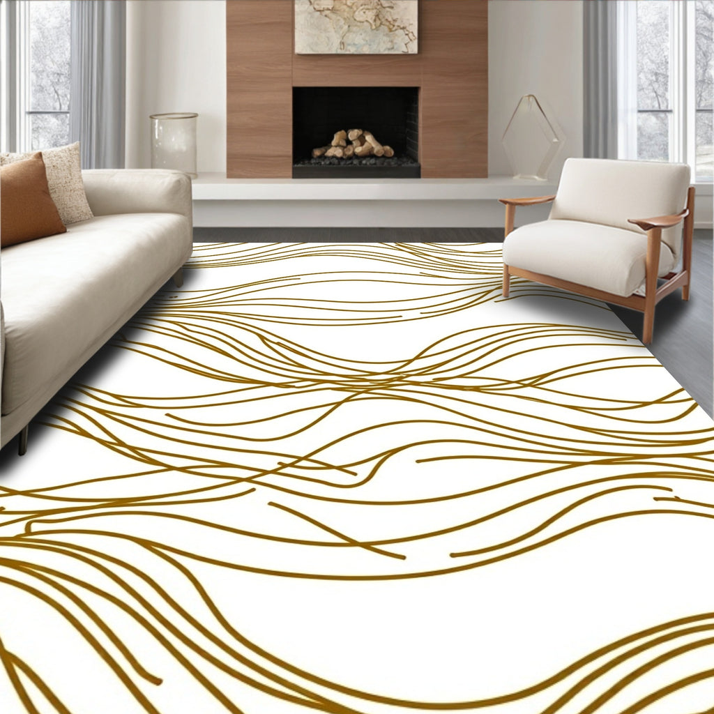 Wavy Gold Lines Abstract Rug