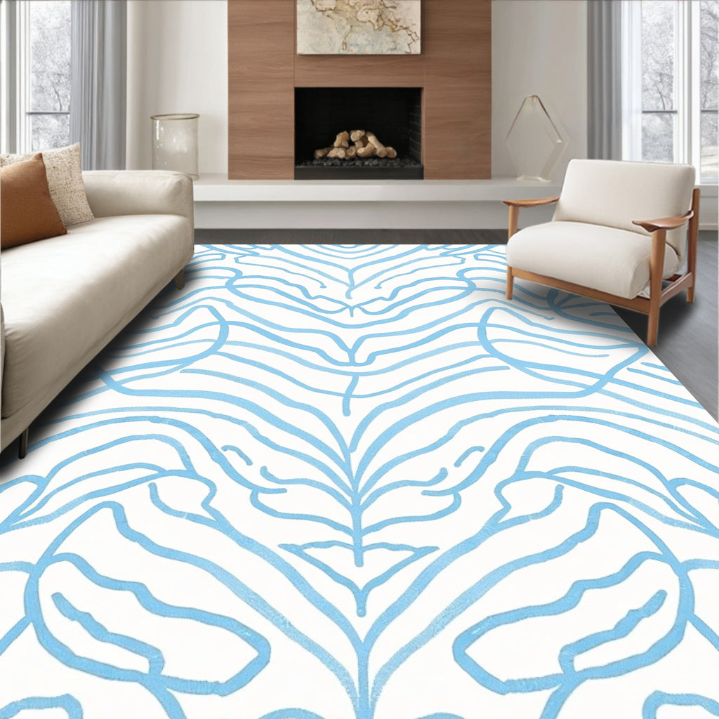 Soft Blue Hand Drawn Organic Flow Rug
