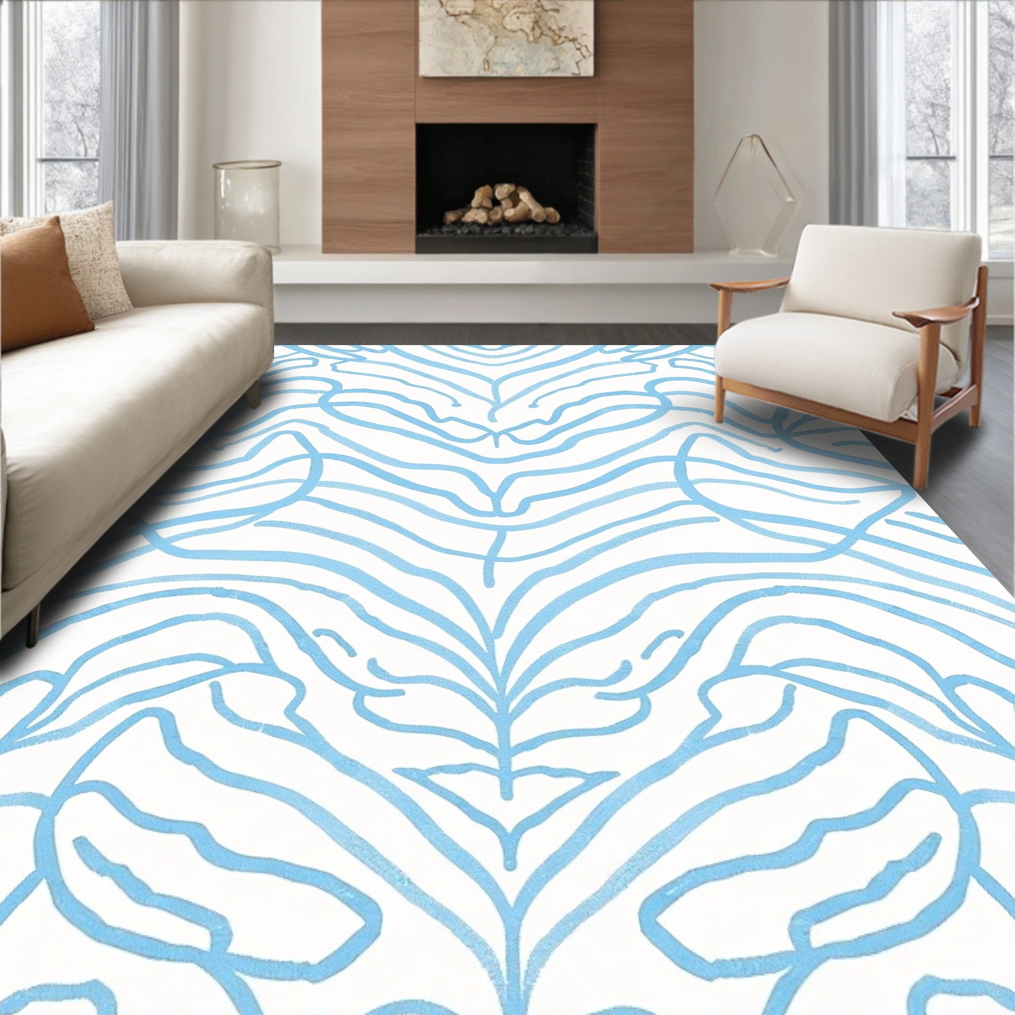 Soft Blue Hand Drawn Organic Flow Rug
