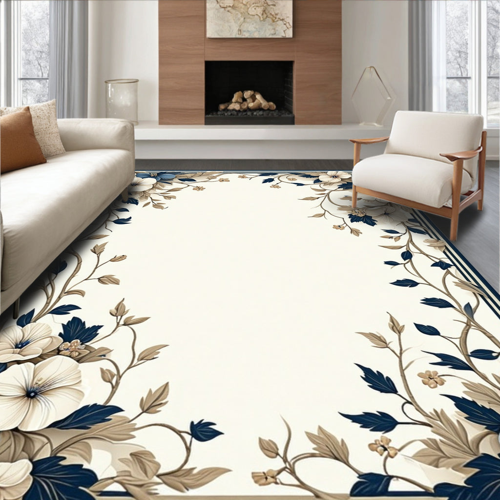 Elegant Floral Vine Border Rug