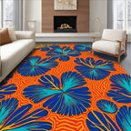 Bold Blue Floral Wave Pattern Rug
