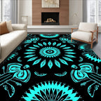 Cyan Abstract Floral Pattern Rug