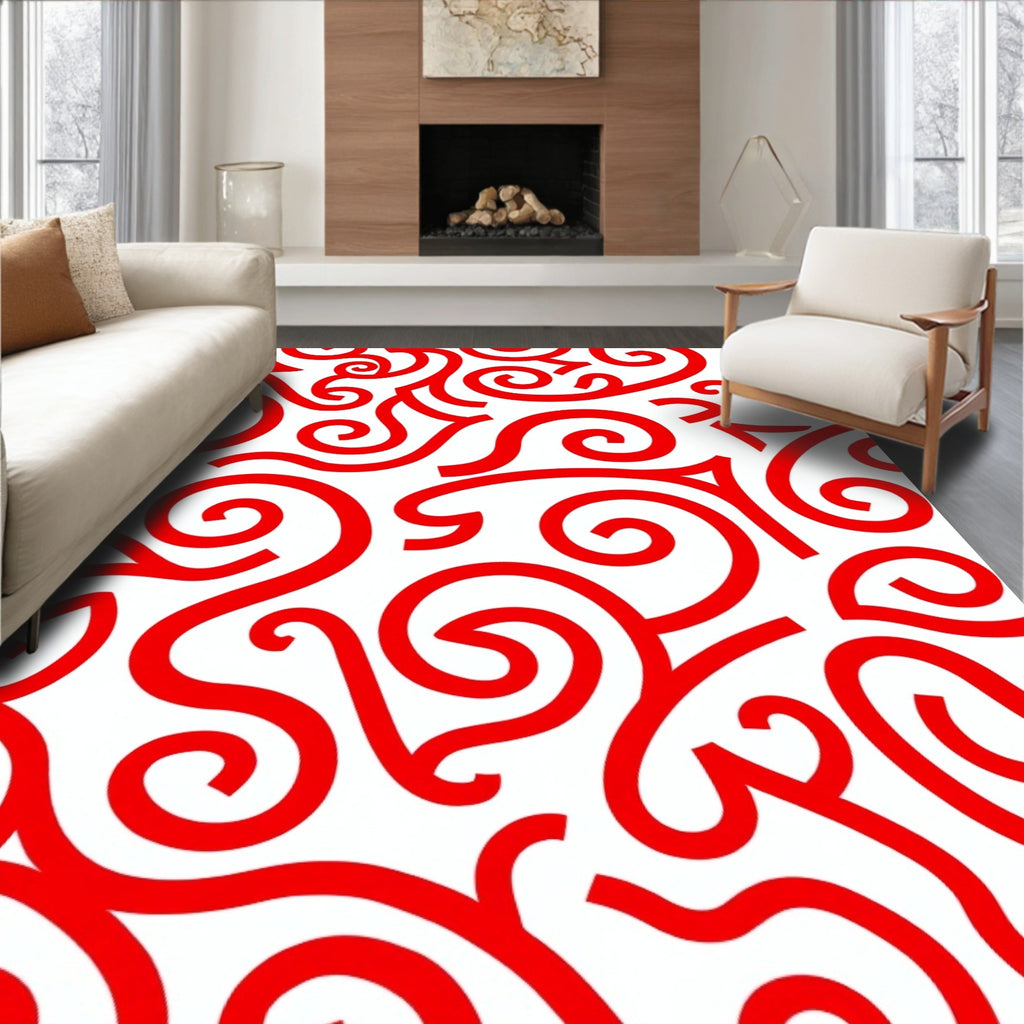 Bold Red Swirl Pattern Rug