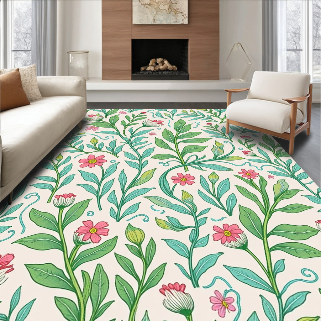Botanical Floral Sketch Pattern Rug