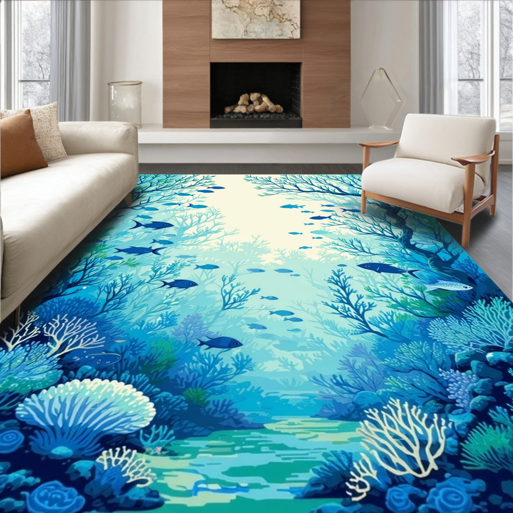 Oceanic Undersea Life With Fish Rug