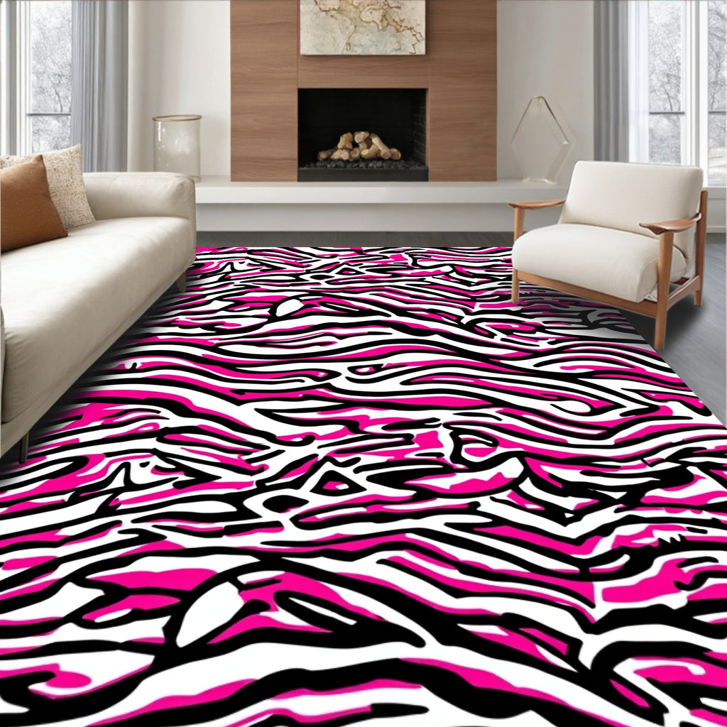 Vibrant Pink Zebra Stripes Pattern Rug