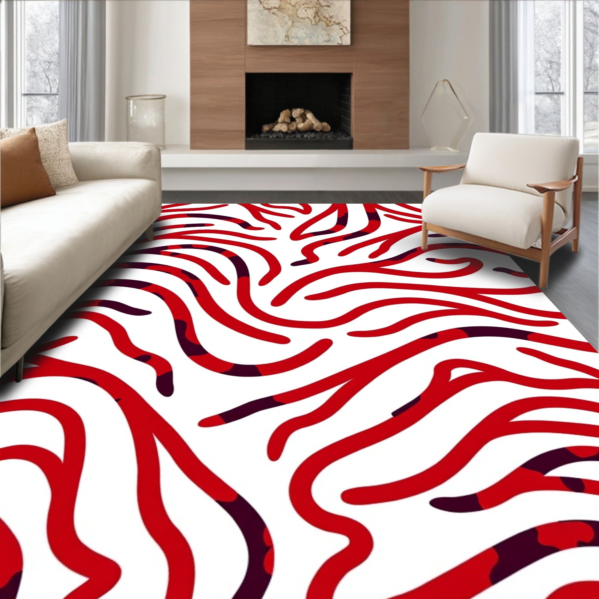 Red Wavy Abstract Pattern Rug