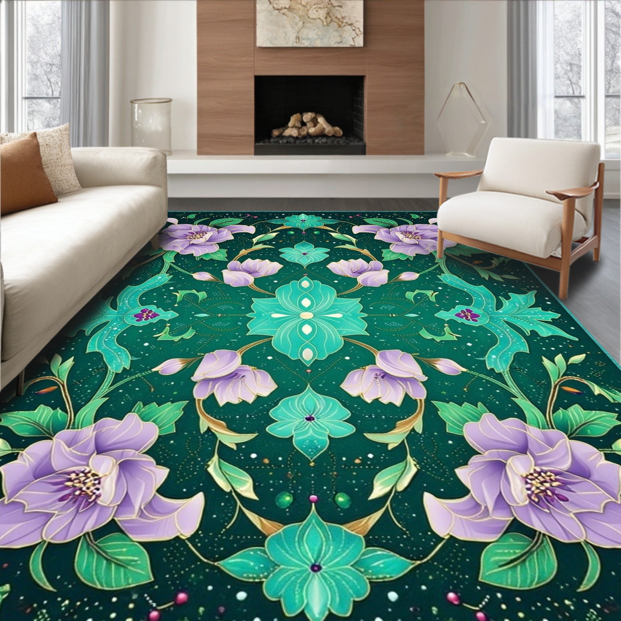 Emerald Floral Paisley Pattern Rug