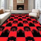 Bold Red Black Checkered Crest Rug
