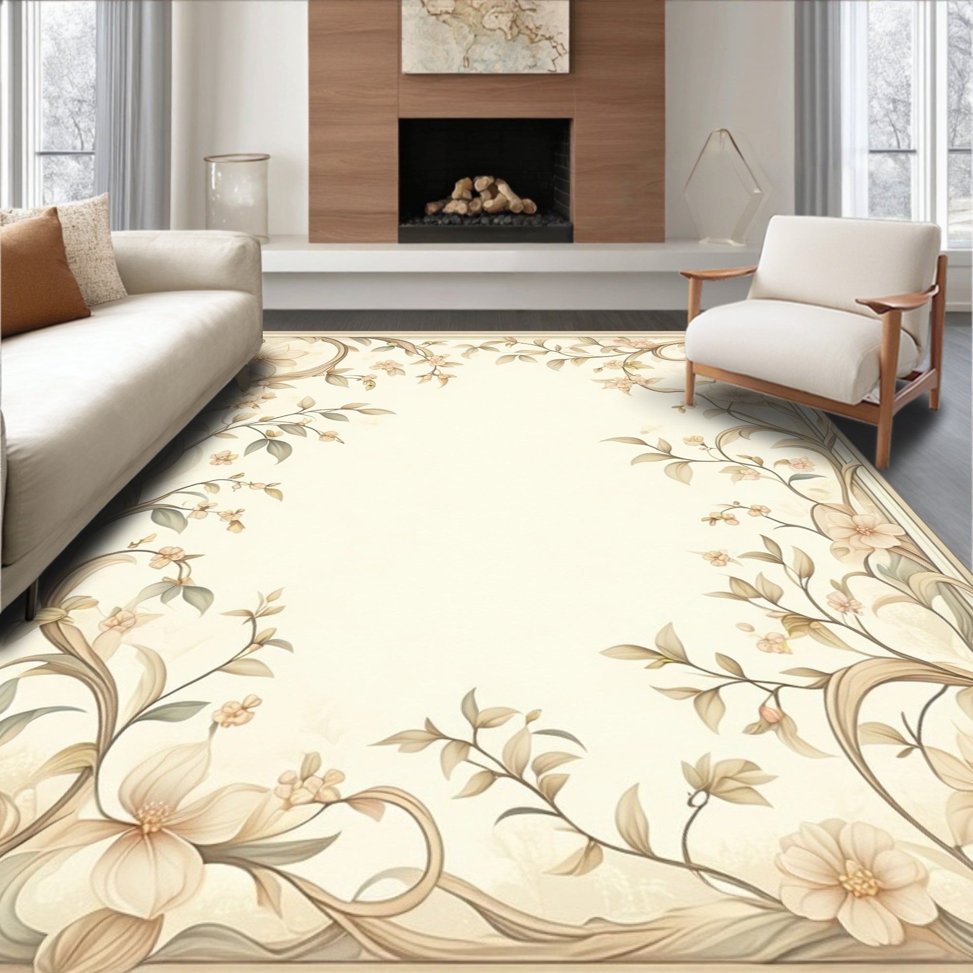 Soft Floral Vine Elegant Accent Rug