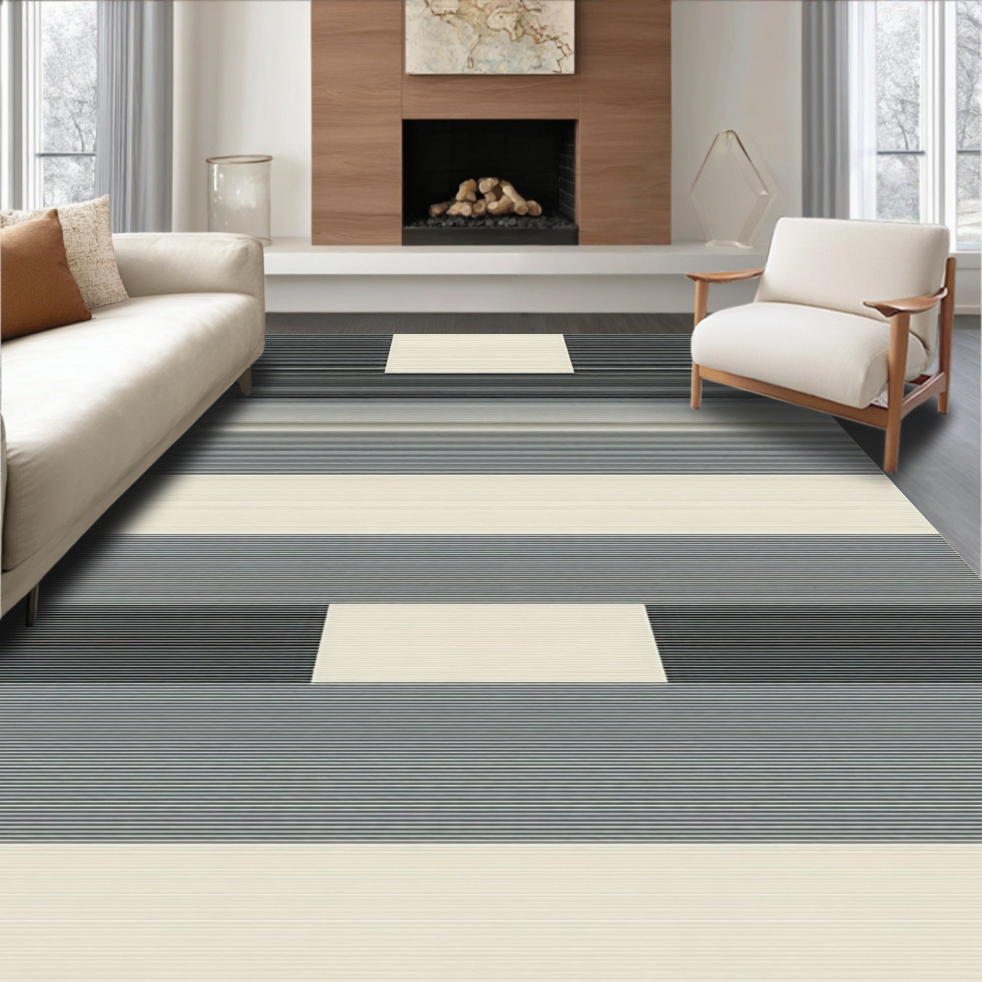 Modern Abstract Striped Geometric Pattern Rug
