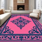 Pink Blue Floral Medallion Border Rug