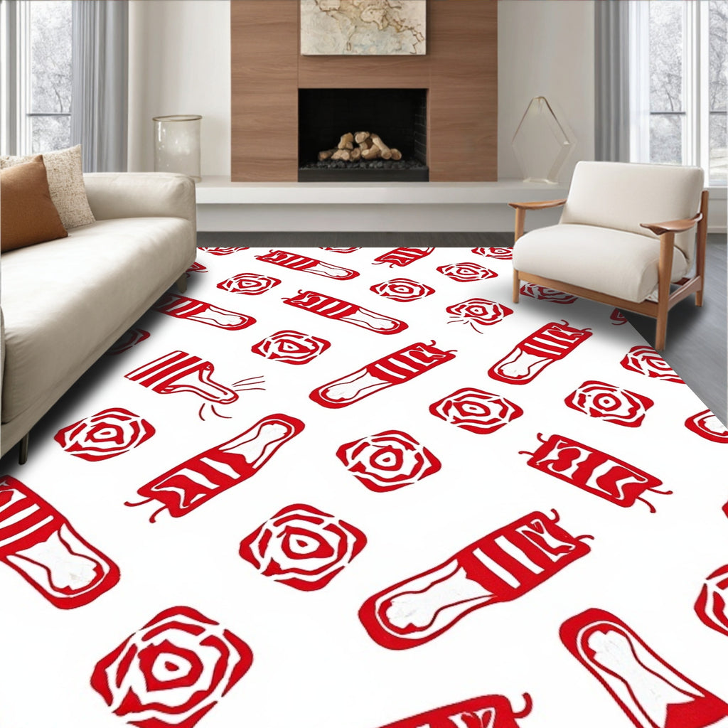 Red Geometric Abstract Rose Rug