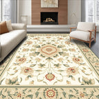 Ornate Floral Medallion Botanical Border Rug