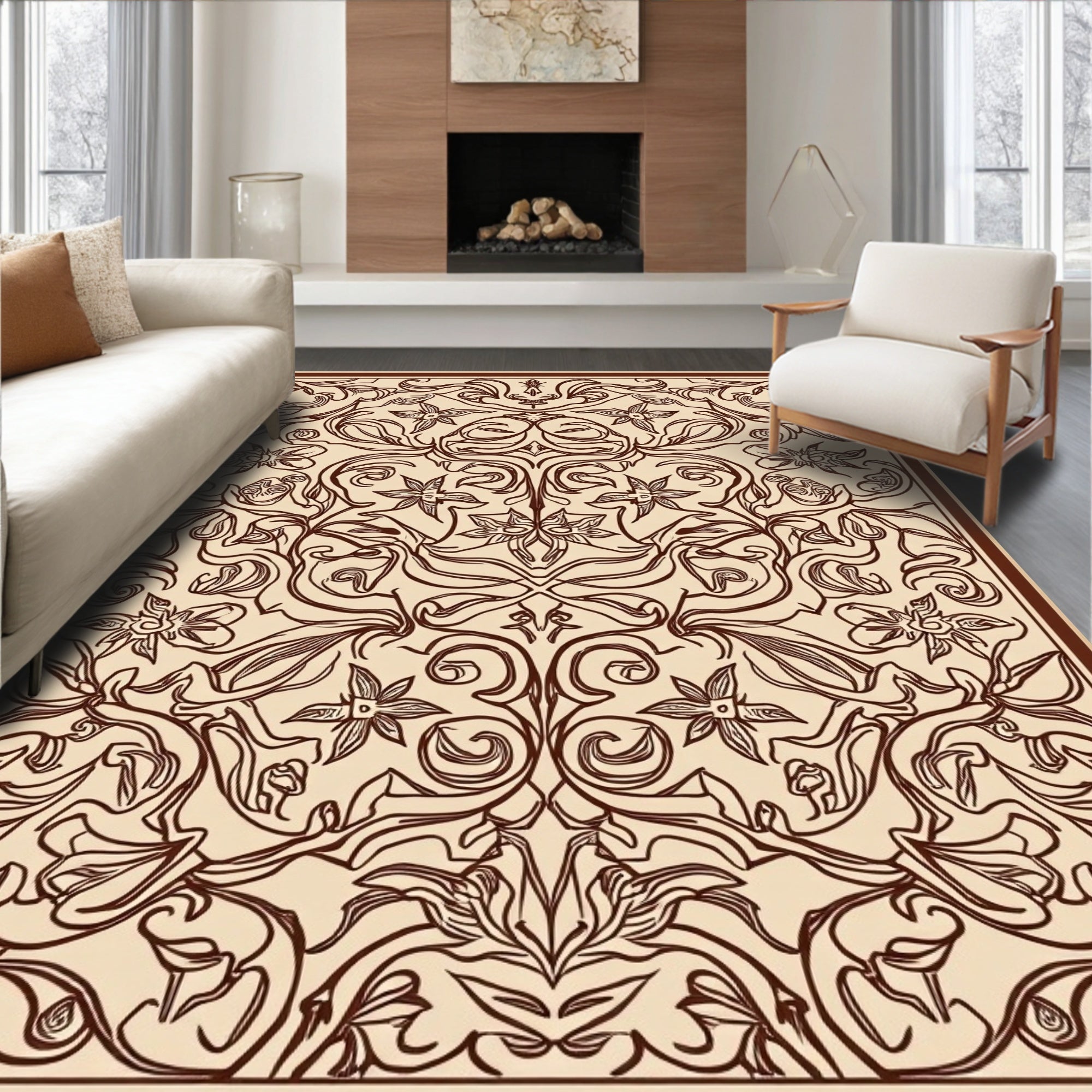 Ornate Floral Swirl Pattern Rug