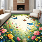 Colorful Butterflies Blooming Garden Design Rug