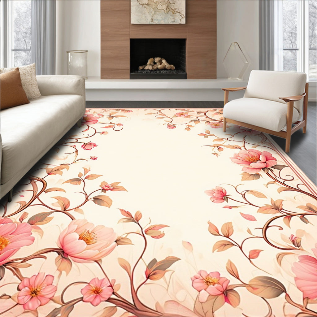 Pink Delicate Floral Vines Rug