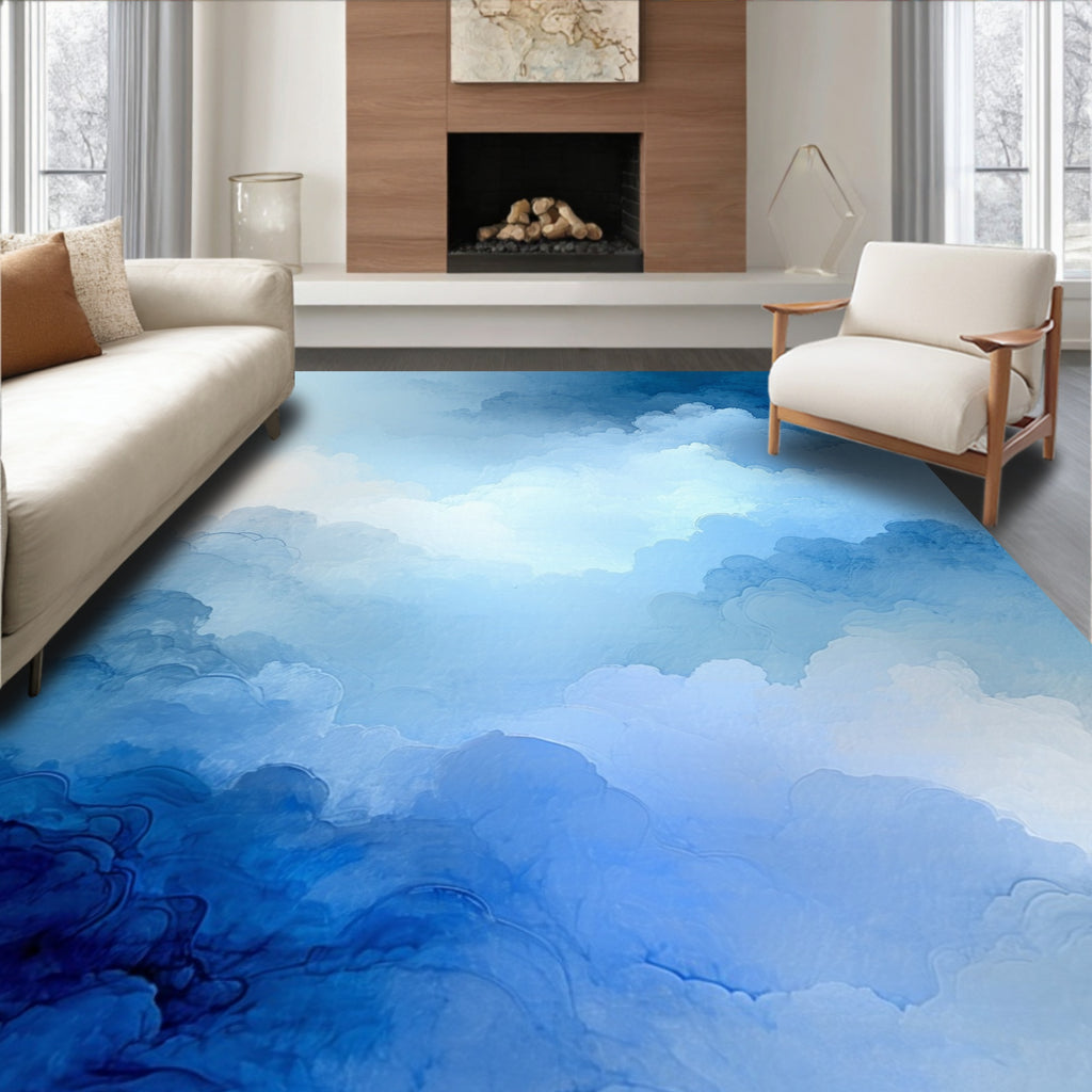 Dreamy Blue Cloudscape Pattern Rug