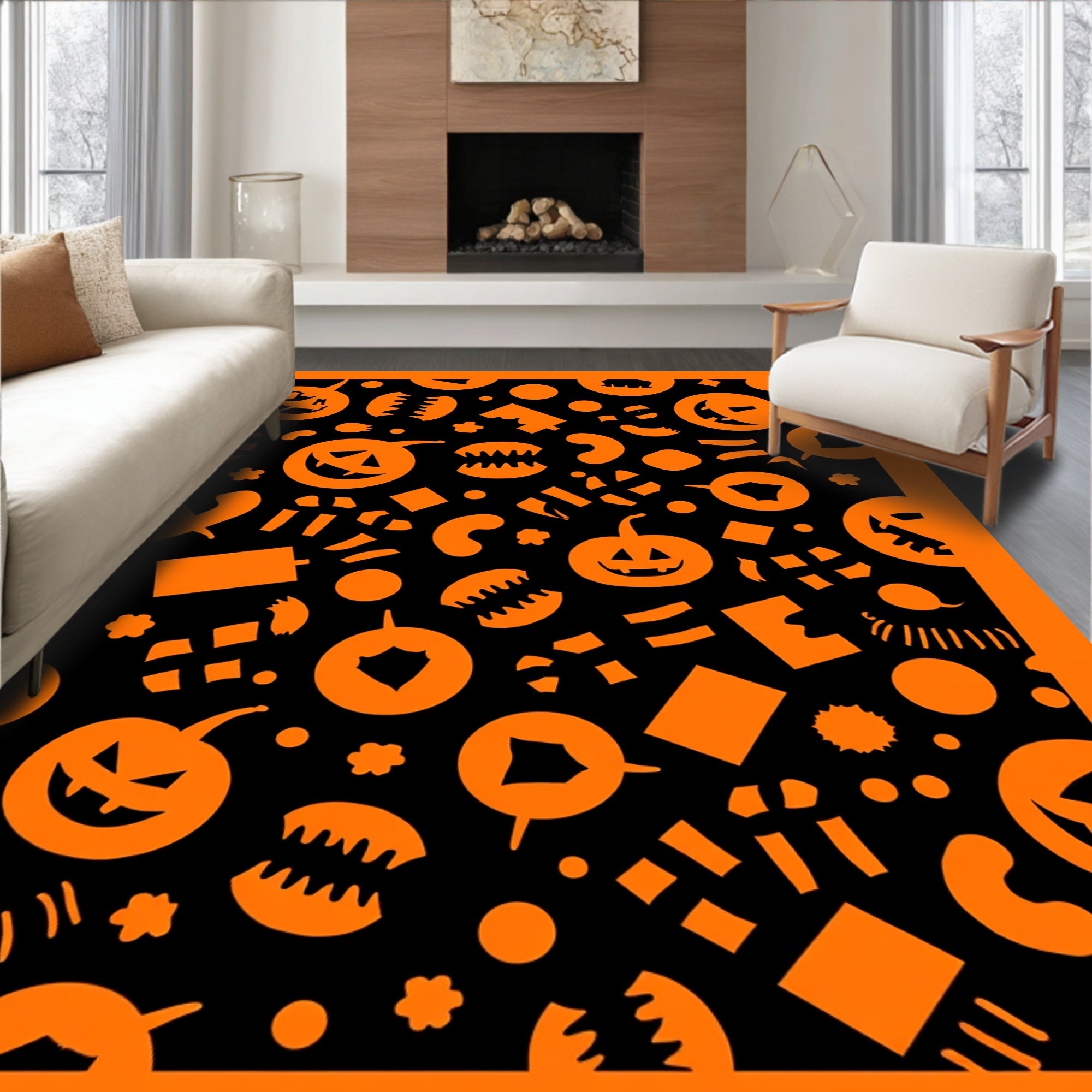 Spooky Jack O Lantern Pattern Rug