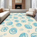 Hand-Drawn Blue Floral Swirl Pattern Rug