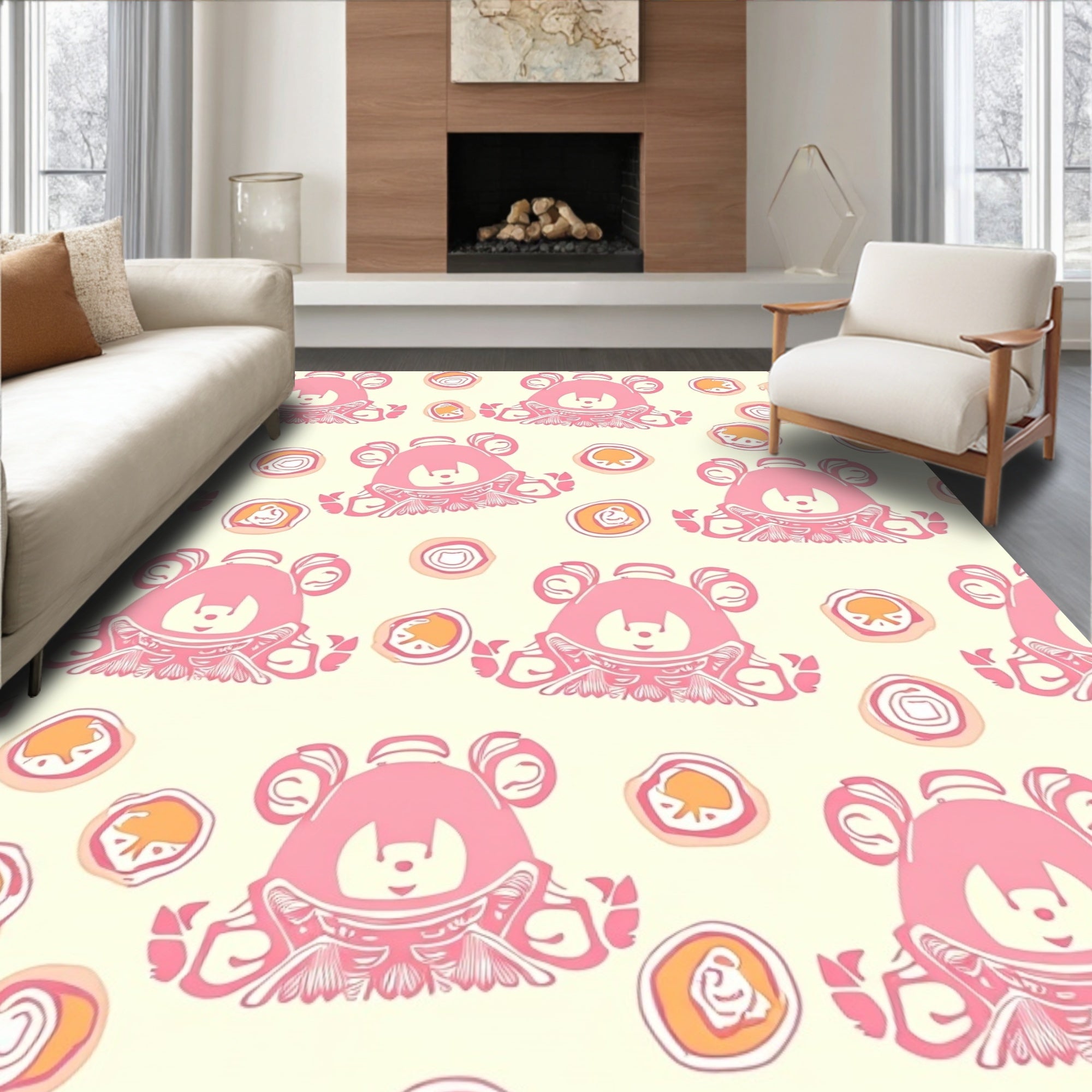 Whimsical Pink Bear Pattern Rug