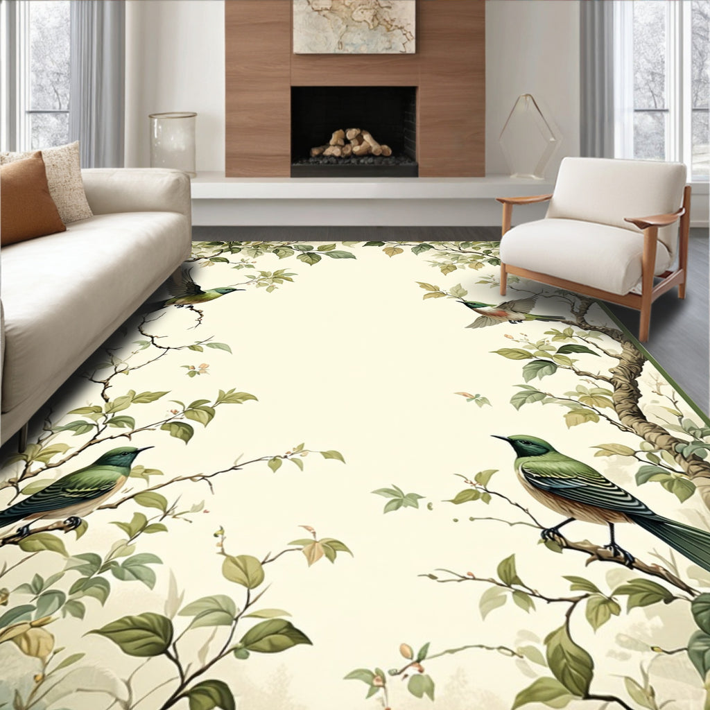 Whimsical Birds Branches Nature Design Rug