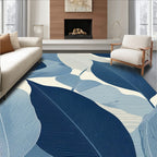 Shades of Blue Tropical Leaf Pattern Rug