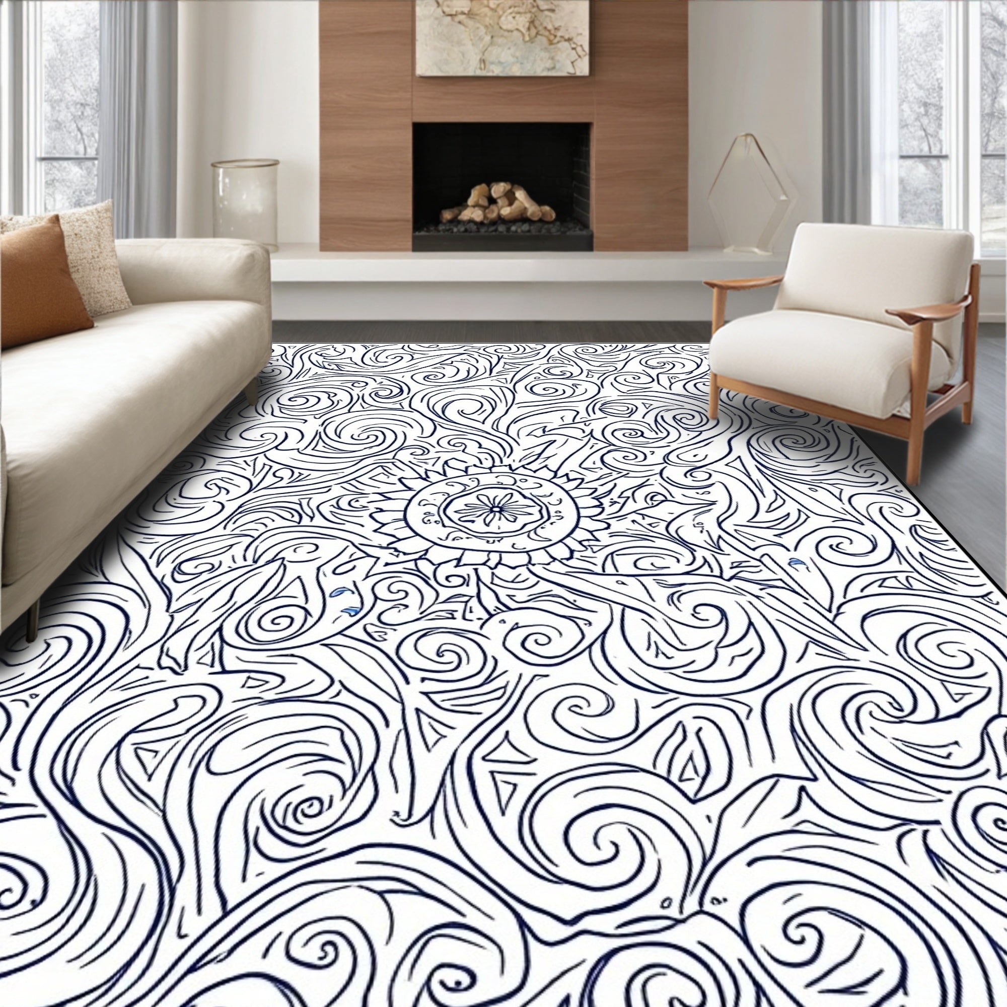 Swirling Floral Abstract Design Rug