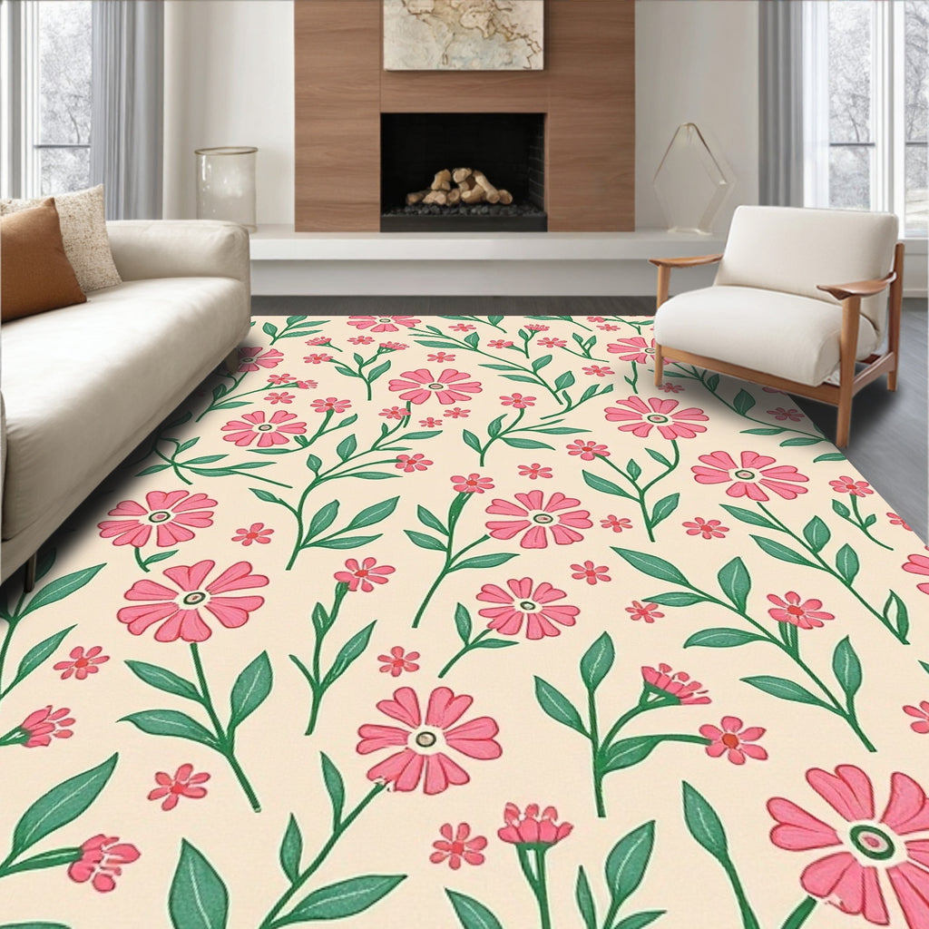 Pink Floral Patterned Meadow Rug