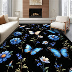 Whimsical Butterflies Blue Floral Pattern Rug