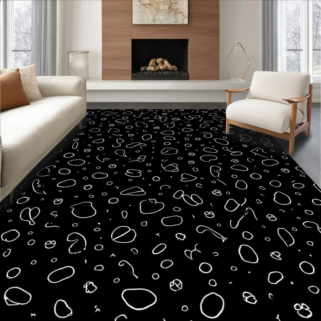 Playful Scattered Abstract Sketch Pattern Rug