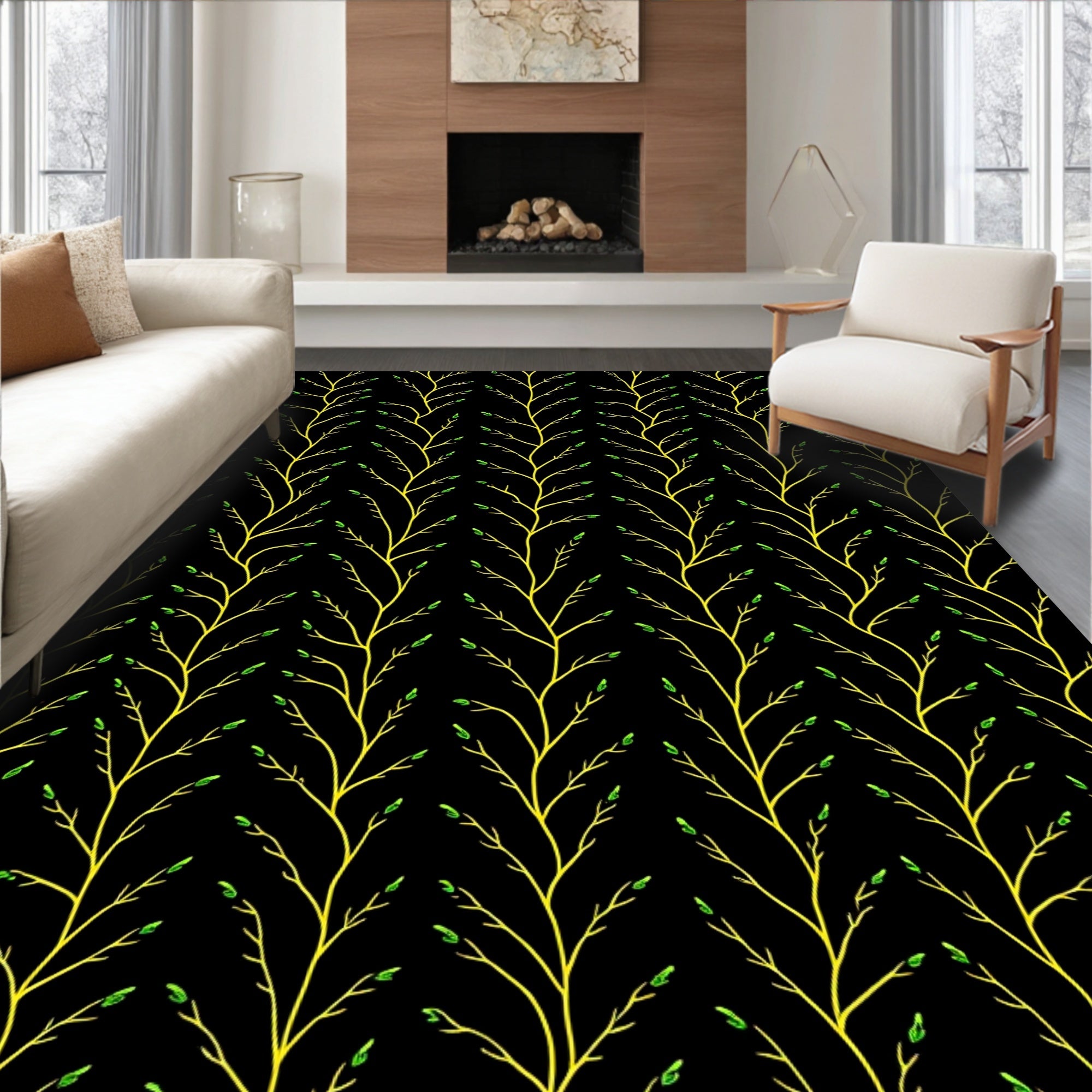 Yellow Vine Pattern Rug