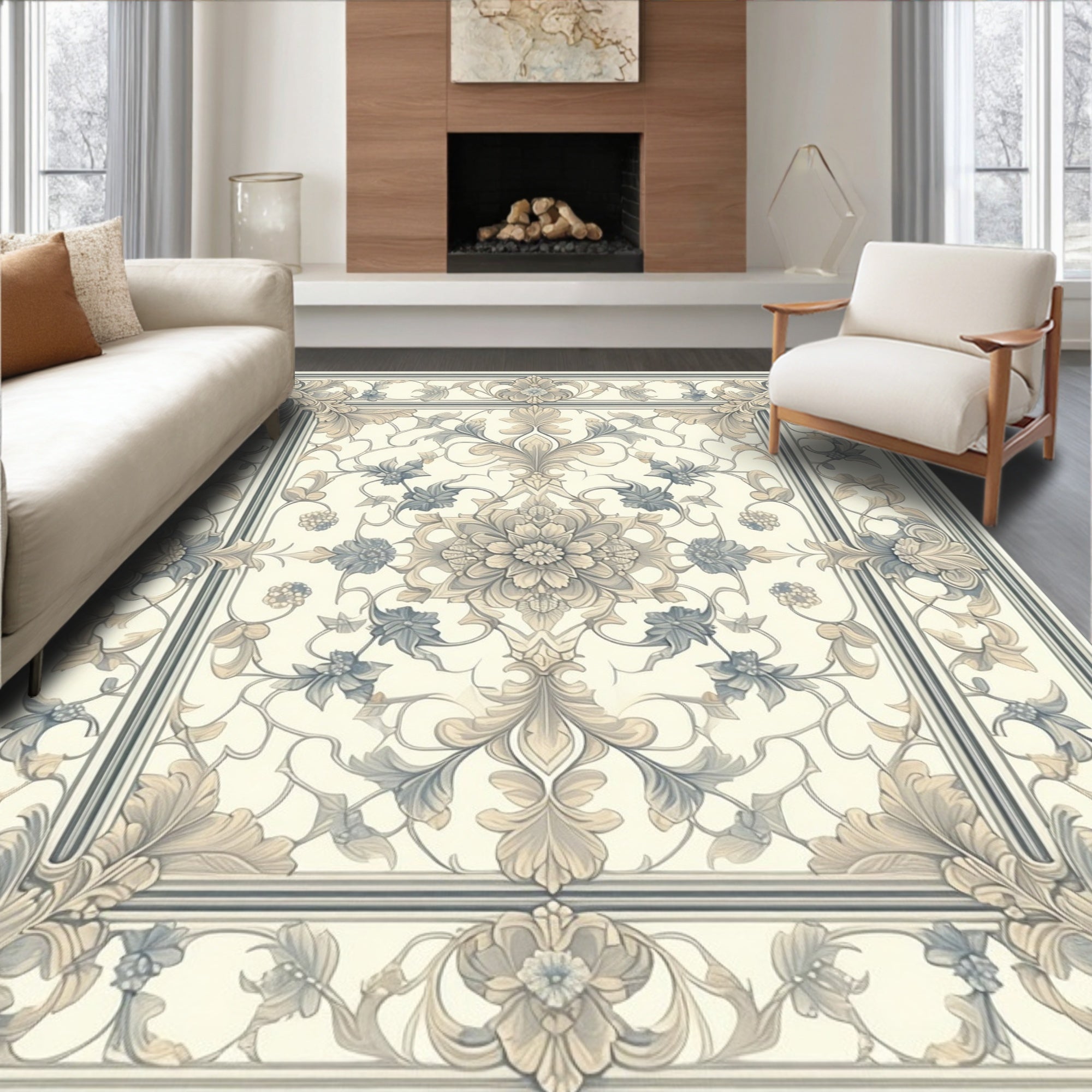 Intricate Floral Scroll Vintage Design Rug