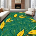 Vibrant Yellow Leaf Botanical Pattern Rug