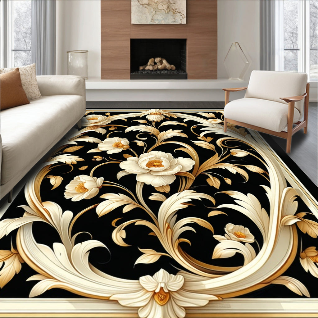 Ornate Floral Cream Gold Pattern Rug
