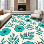Teal Floral Leaf Pattern Rug