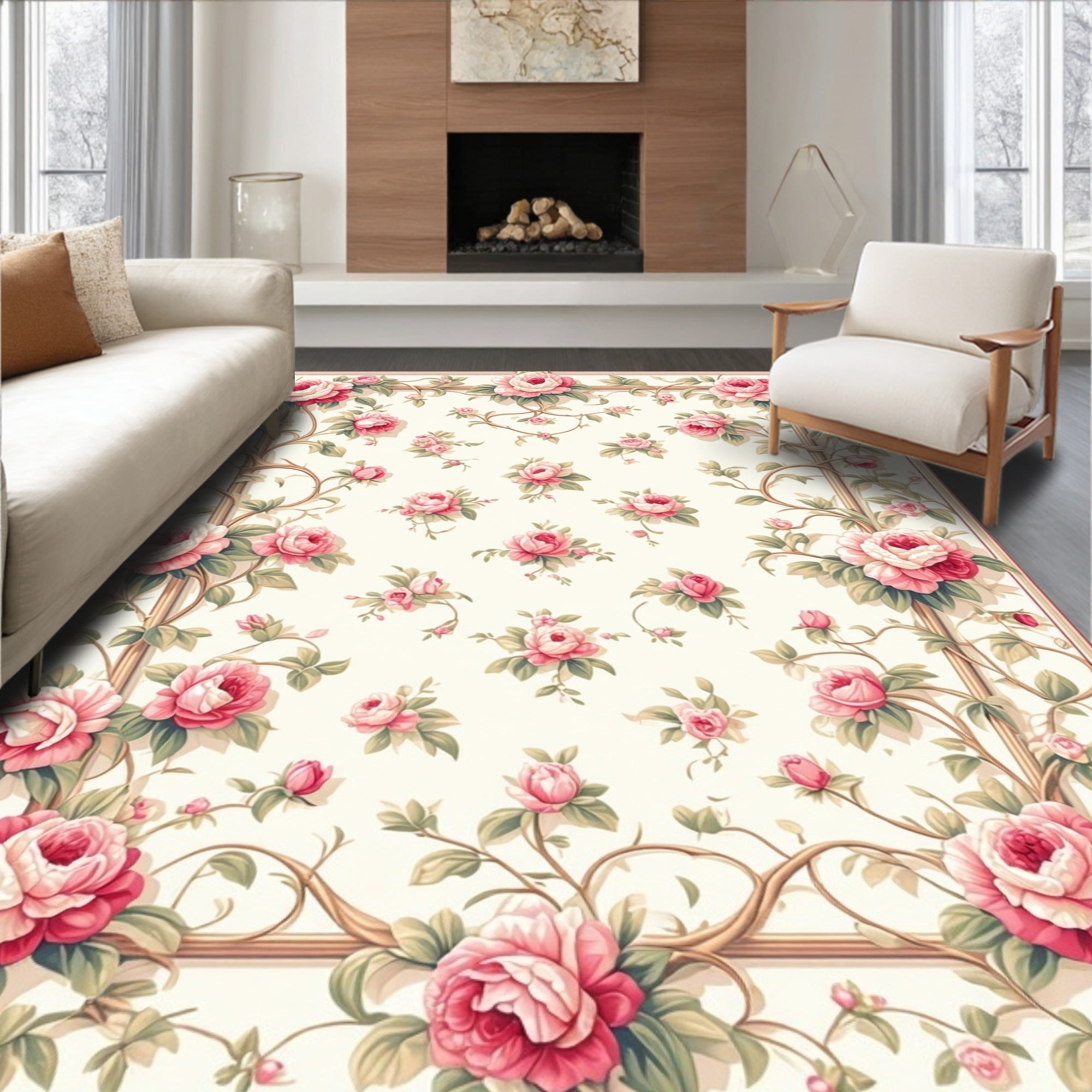 Charming Floral Swirls Garden Design Rug