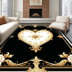 Ornate Golden Heart Floral Design Rug