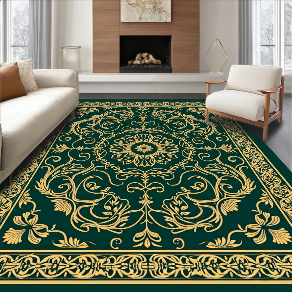 Golden Scroll Floral Pattern Rug