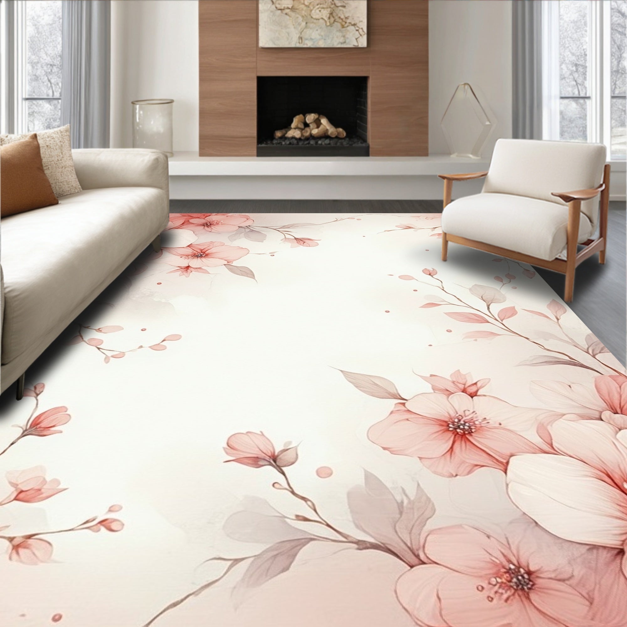 Delicate Blossom Branches Patterned Rug
