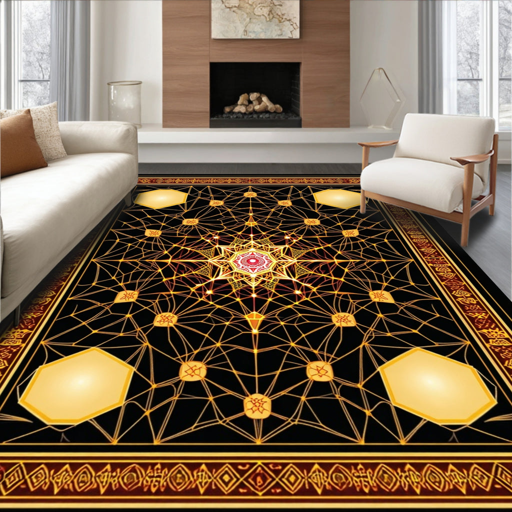 Golden Geometric Mandala Pattern Rug