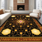 Golden Geometric Mandala Pattern Rug