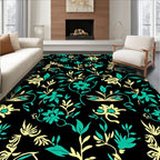 Yellow and Teal Floral Vine Pattern Rug