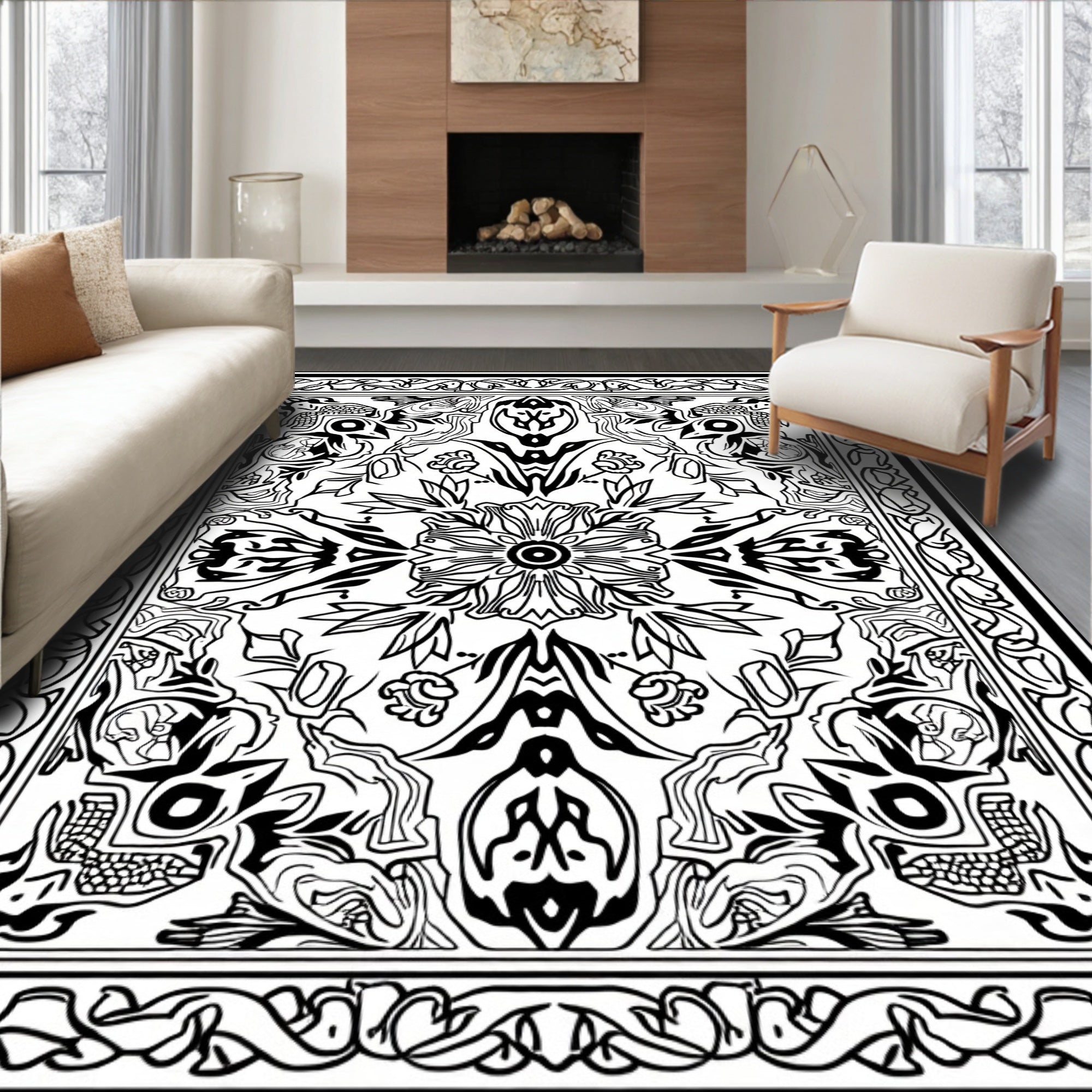 Intricate Floral And Creature Pattern Rug