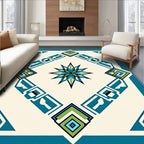 Teal Blue Geometric Starburst Rug